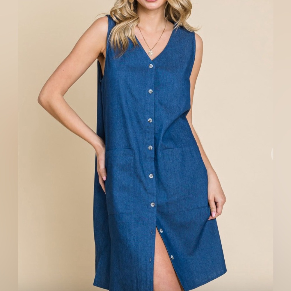 Cotton Bleu Brand new - Sleeveless Light Blue Button-Down Dress